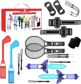 12 in 1 Sports Set for Nintendo Switch - Tennis Racket   Golf Club   Yoga Ring Leg Strap   Swords   Games lightsaber etc (Game card /Joy-Pad Not included) JYS-NS241