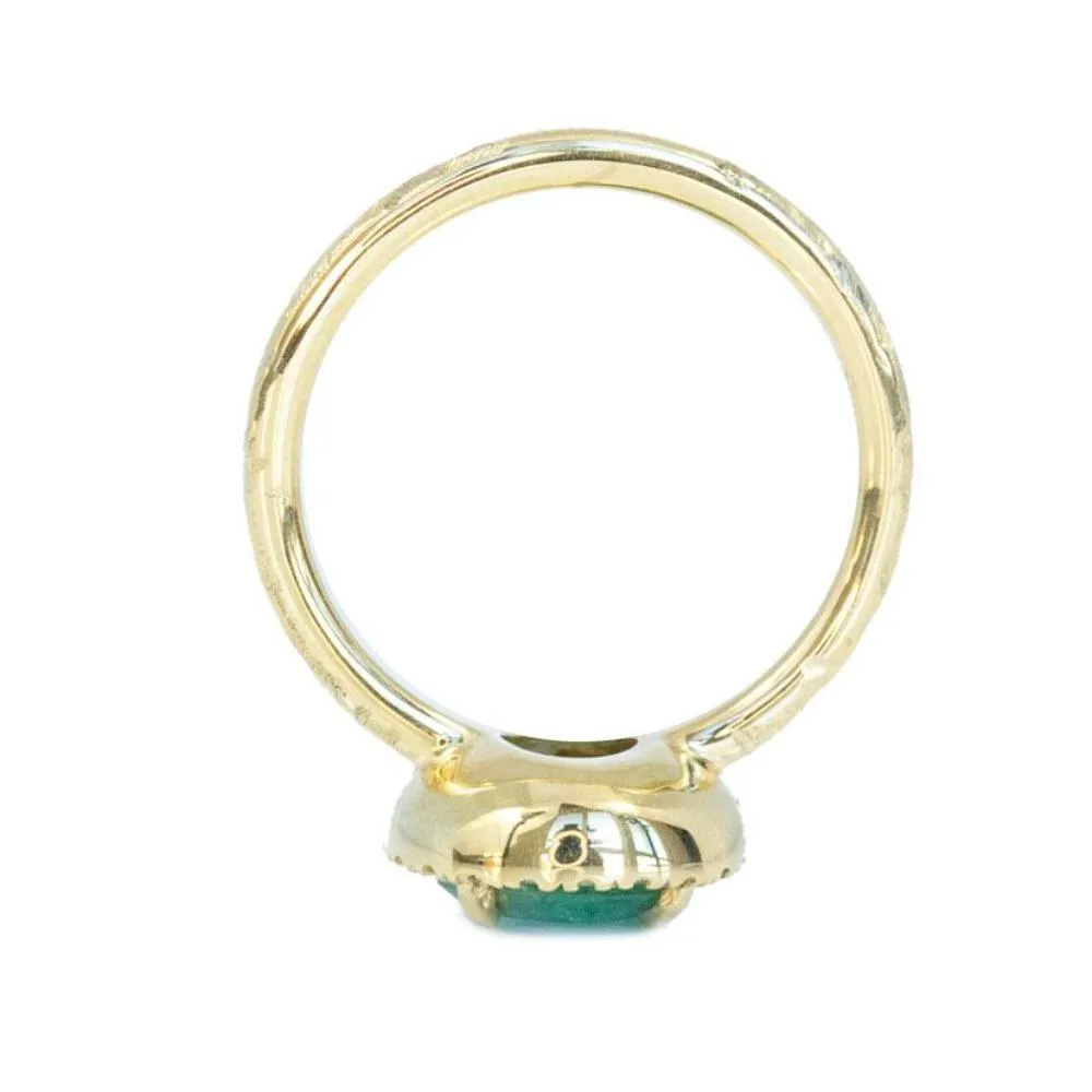 1.33ct Round Emerald in Evergreen 18K Yellow Gold Low Profile Diamond Halo Ring