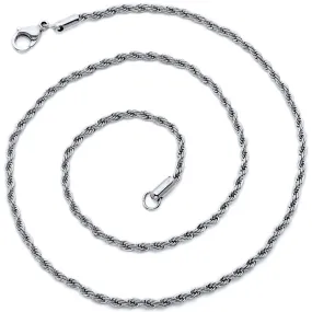 22 Inch 2mm Diamond Cut Stainless Steel Rope Chain Necklace