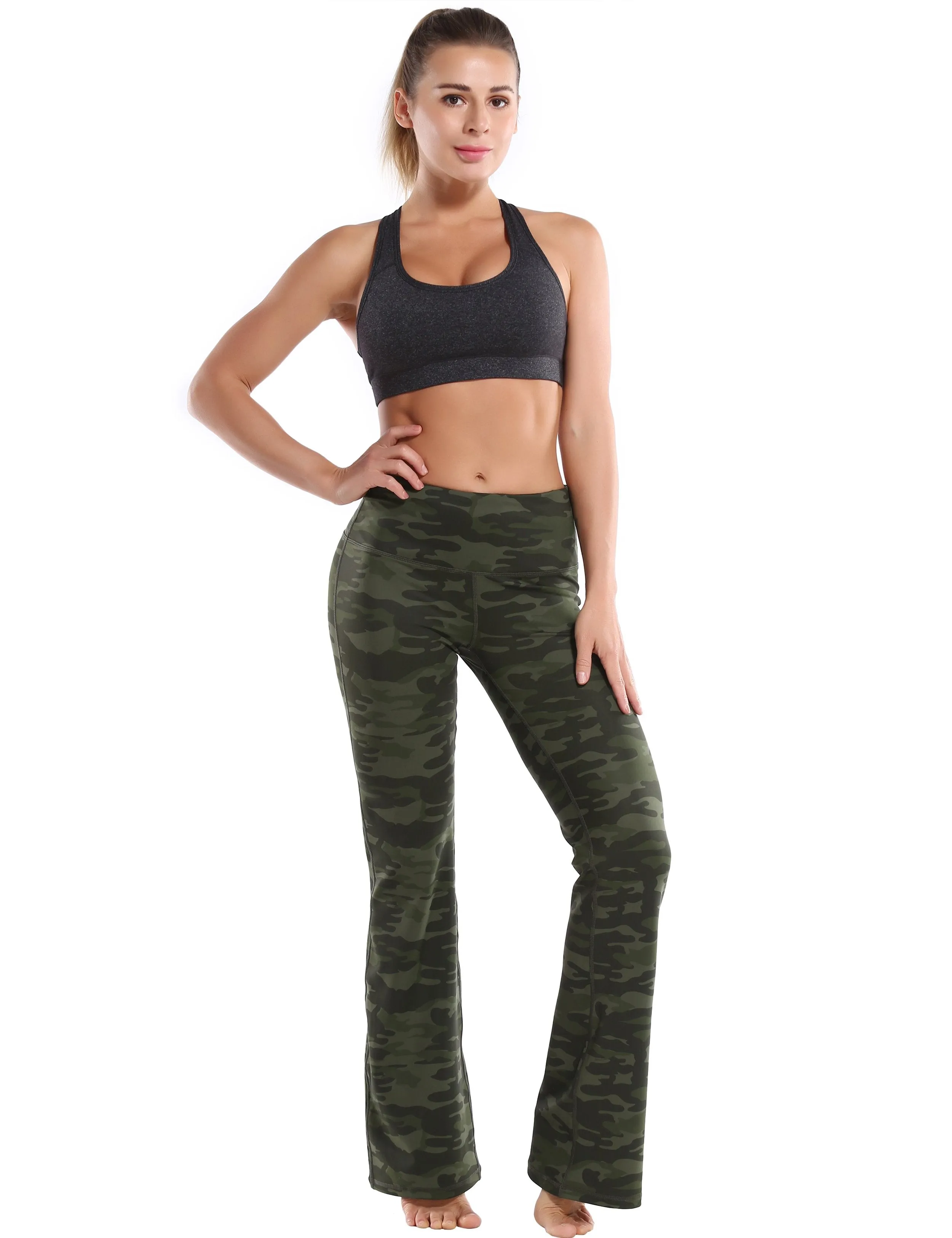 29 31 33 35 37 High Waist Printed Bootcut Leggings green camo ins_yogastudio