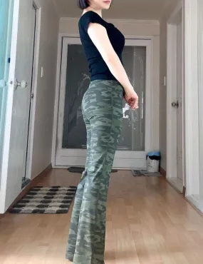 29 31 33 35 37 High Waist Printed Bootcut Leggings green camo ins_yogastudio