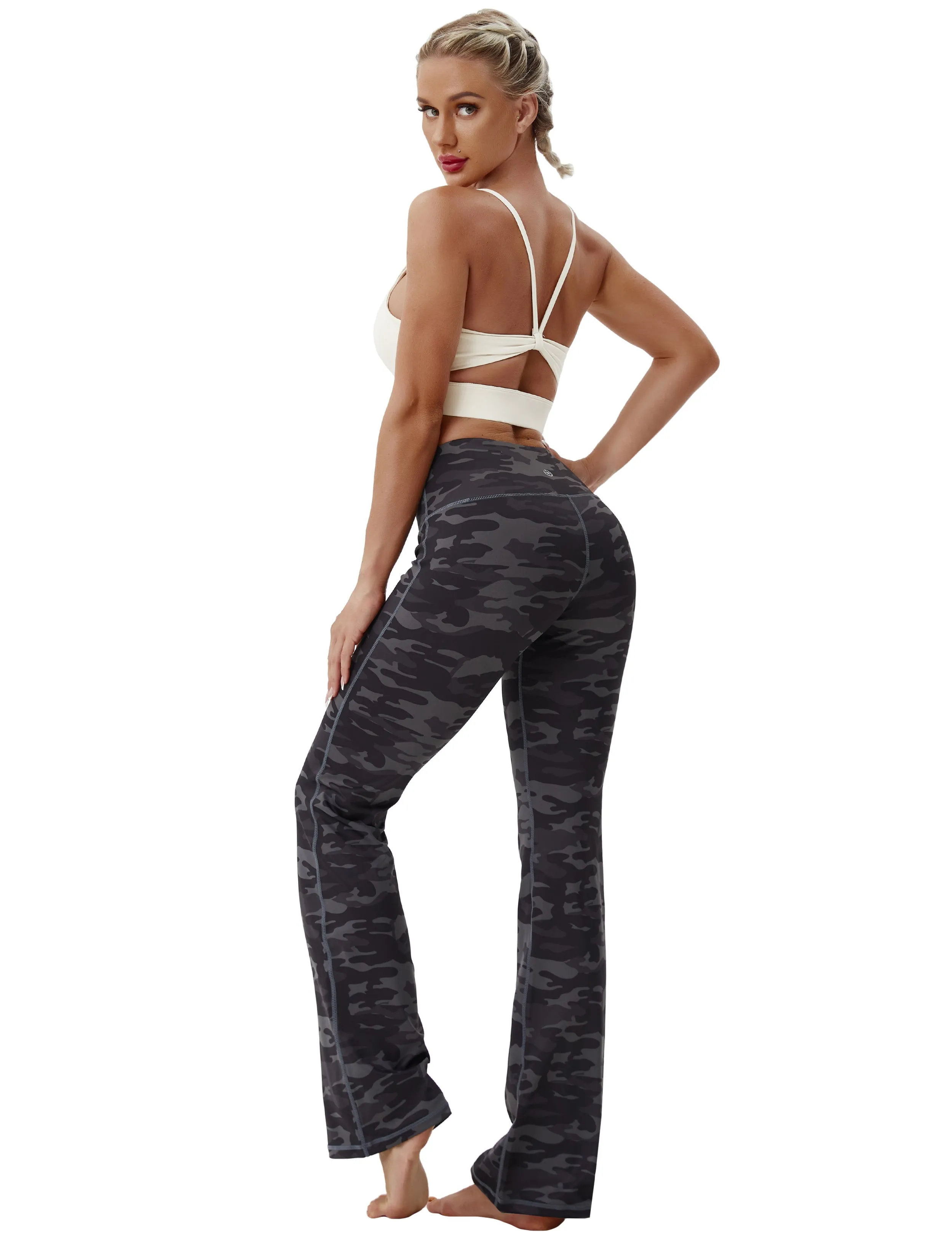 29" 31" 33" 35" 37" High Waist Printed Bootcut Leggings dimgray camo