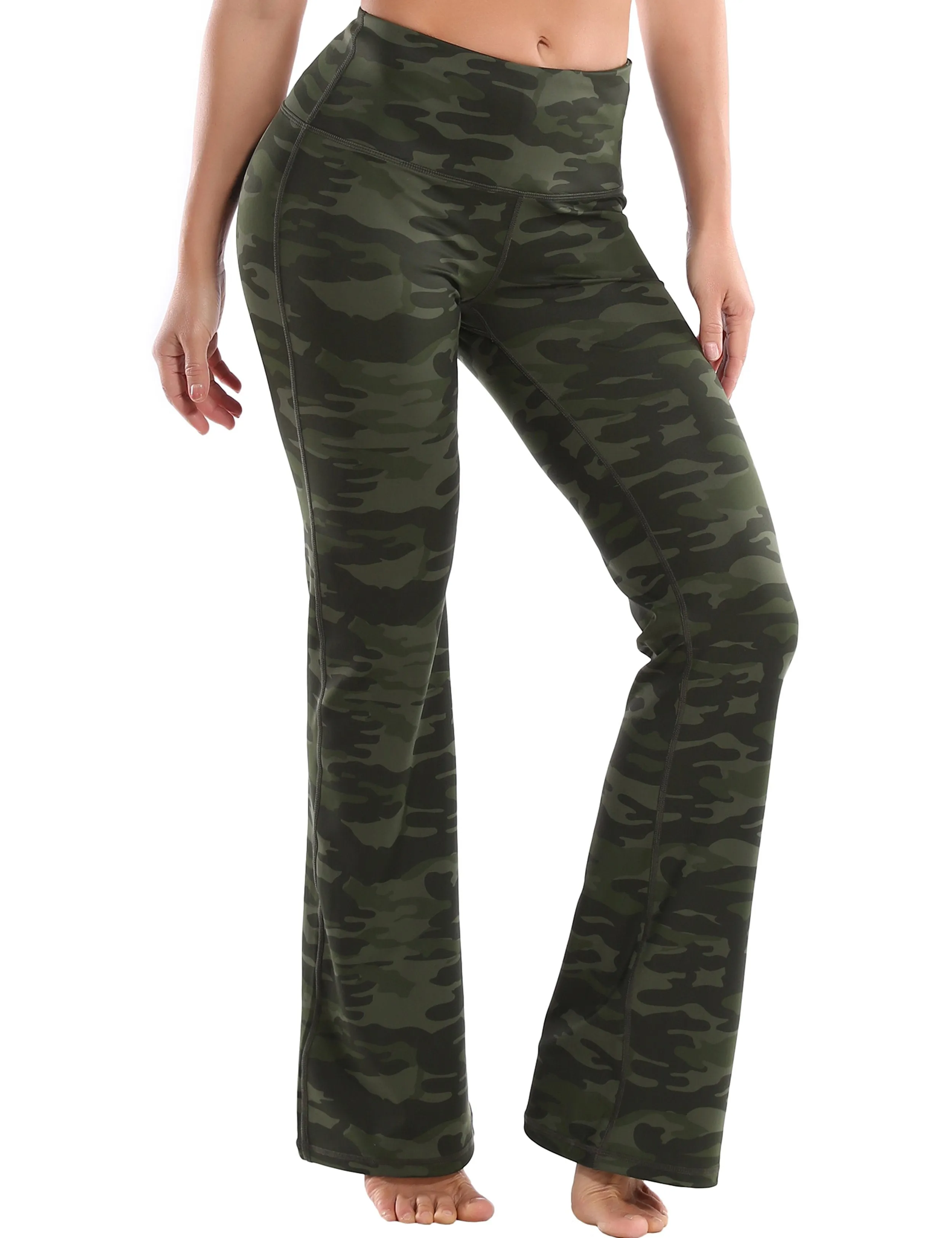 29" 31" 33" 35" 37" High Waist Printed Bootcut Leggings green camo ins