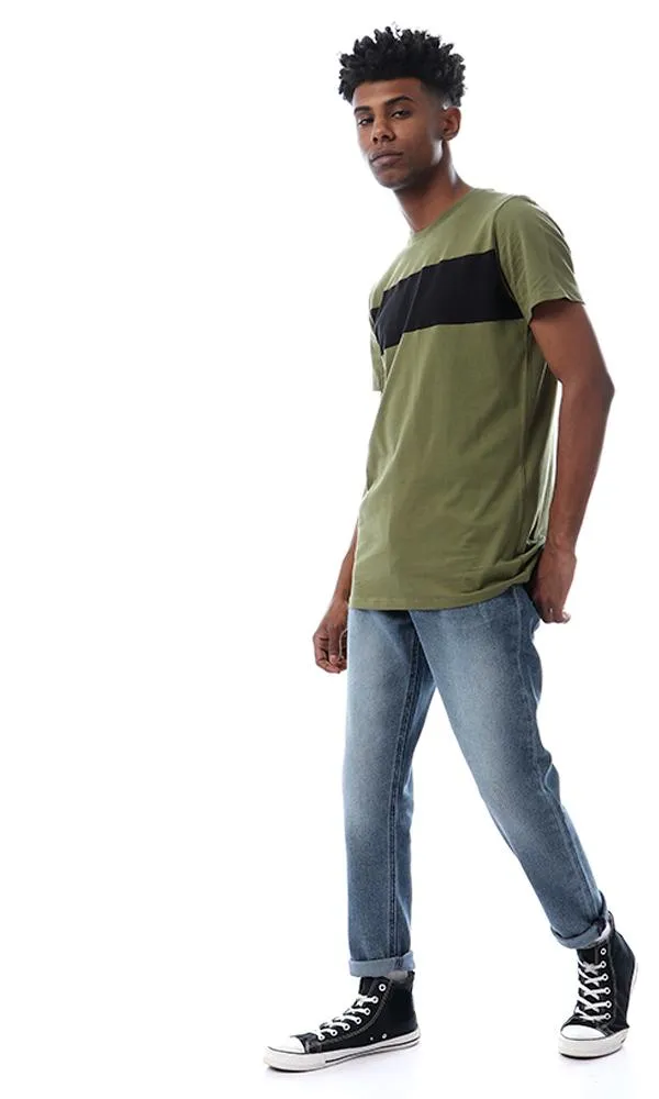 57373 Simple Casual Slip On Olive T-Shirt