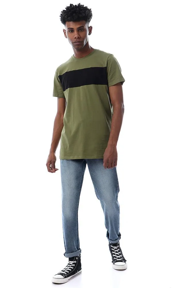 57373 Simple Casual Slip On Olive T-Shirt