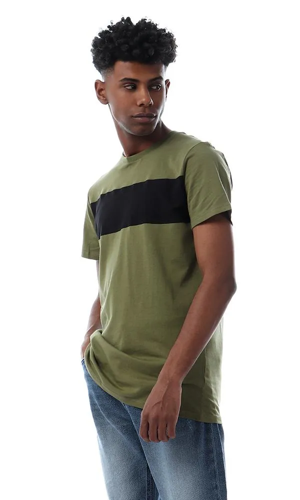 57373 Simple Casual Slip On Olive T-Shirt