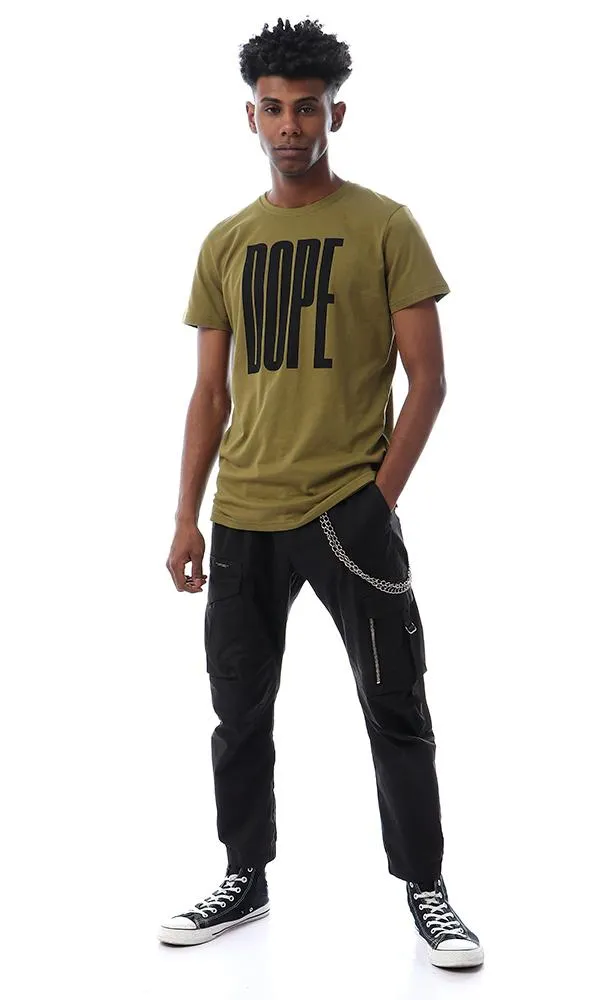 57513 " Dope " Printed Slip On Olive T-Shirt