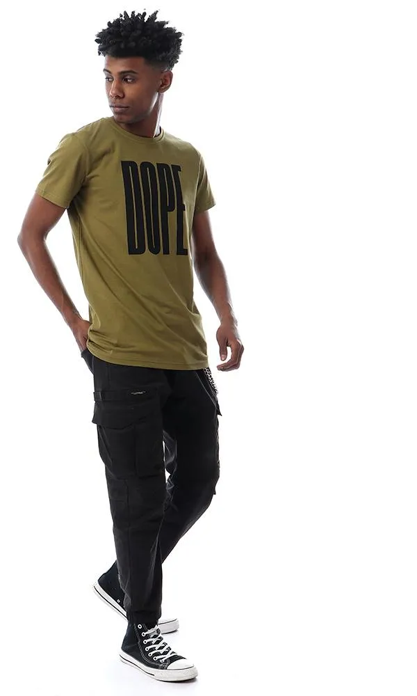 57513 " Dope " Printed Slip On Olive T-Shirt