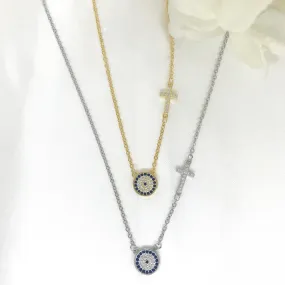 925/18k Vermeil CZ Evil Eye and Cross Necklace