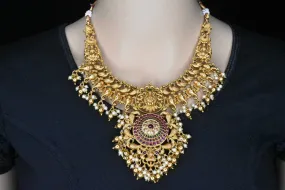 Antique lakshmi & GajRaj,Peacock Carved Necklace