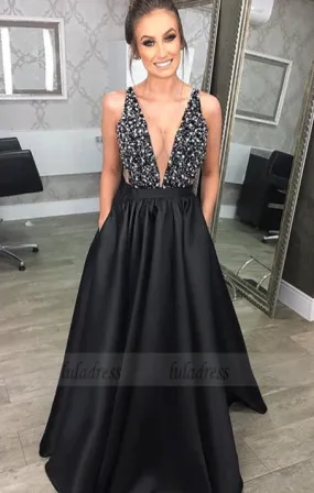 black evening gowns,satin prom dress,black prom dress,BD99686