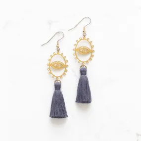 Brass Eye Tassel Earrings