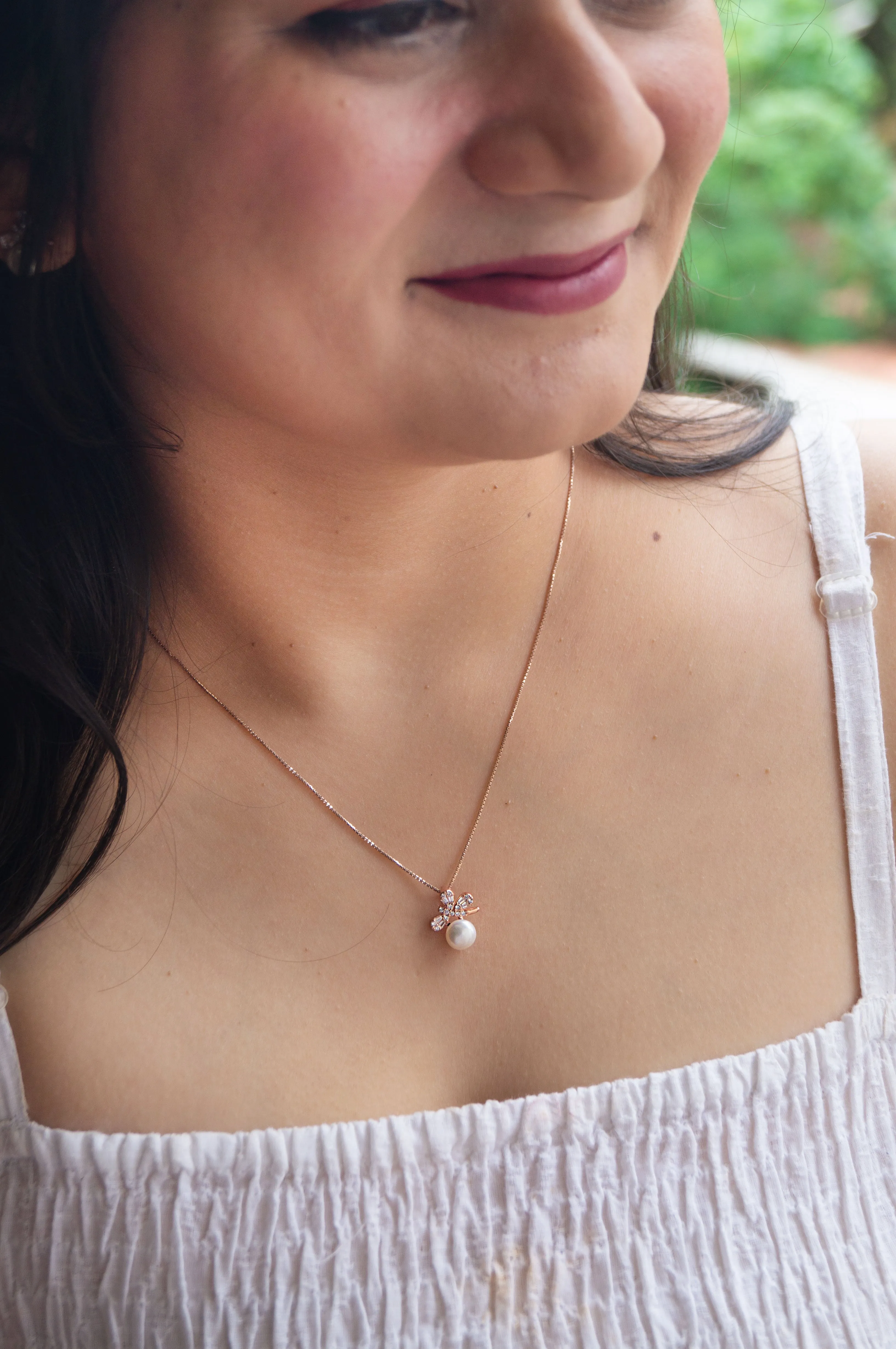 Butterfly On A Pearl Rose Gold Plated Sterling Silver Pendant