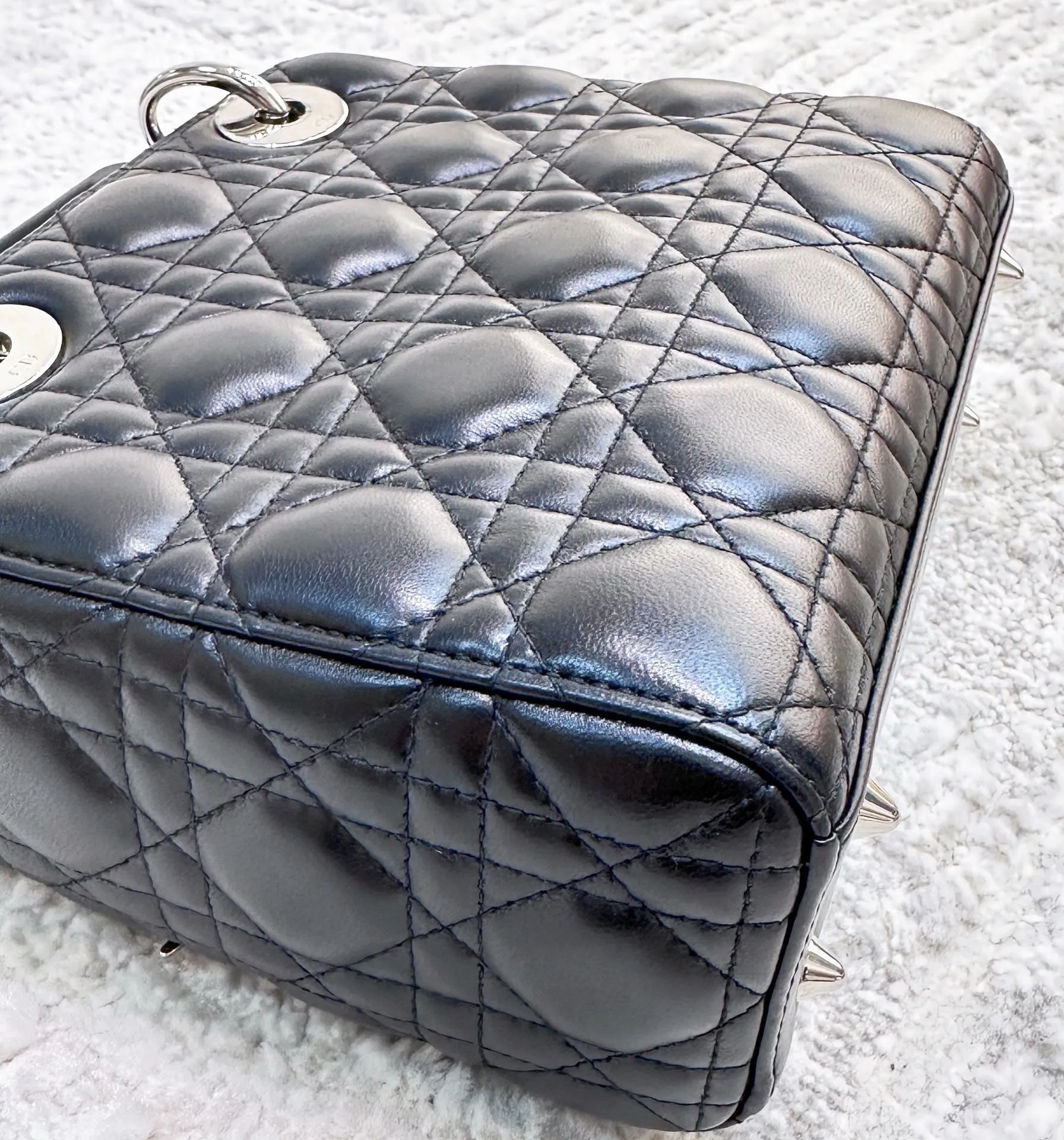 CHRISTIAN DIOR Lambskin Cannage Small My ABCDior Lady Dior Black Silver Accessories