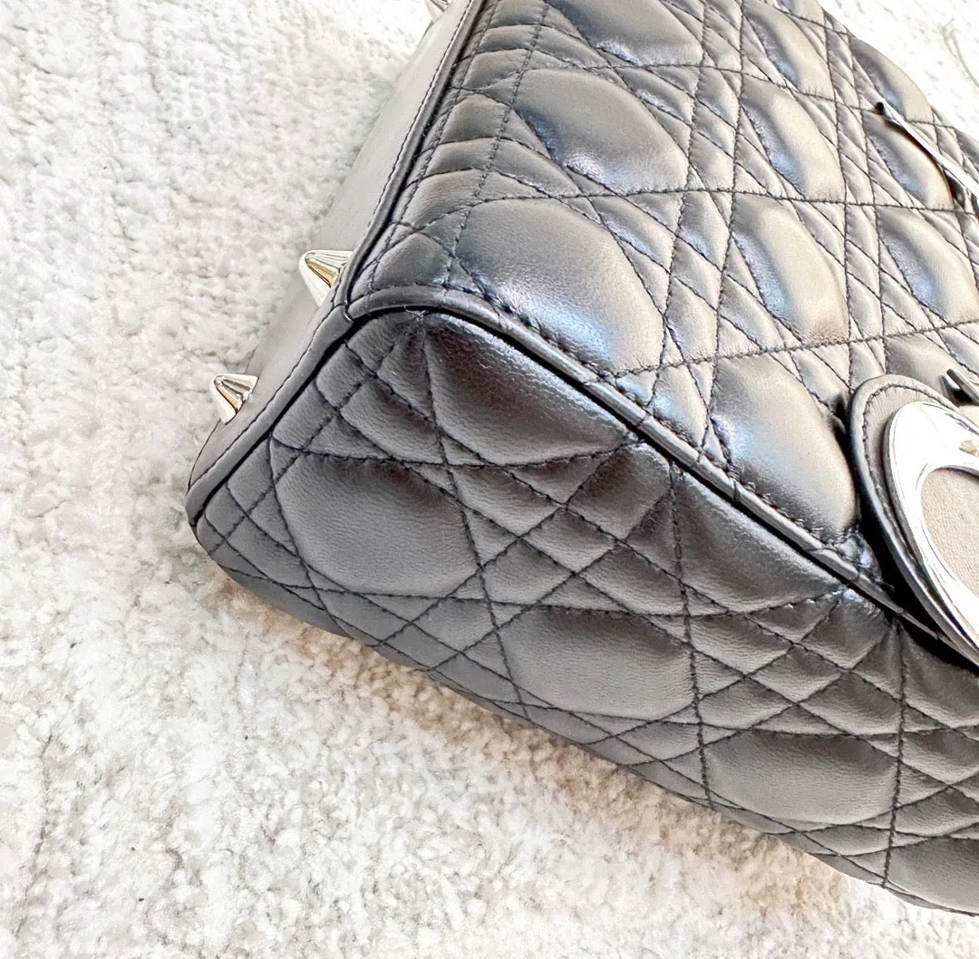 CHRISTIAN DIOR Lambskin Cannage Small My ABCDior Lady Dior Black Silver Accessories