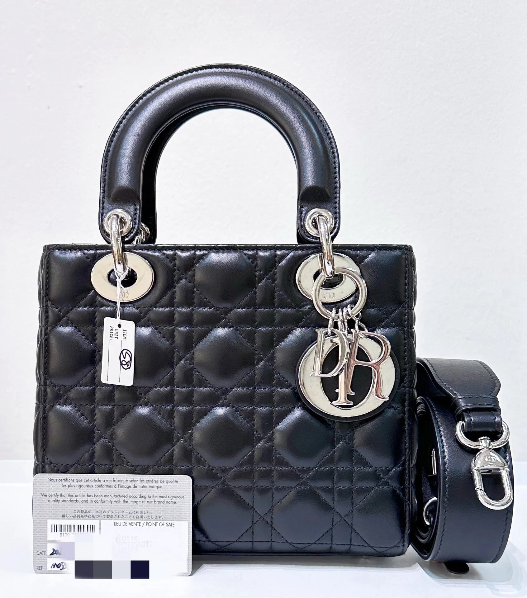 CHRISTIAN DIOR Lambskin Cannage Small My ABCDior Lady Dior Black Silver Accessories