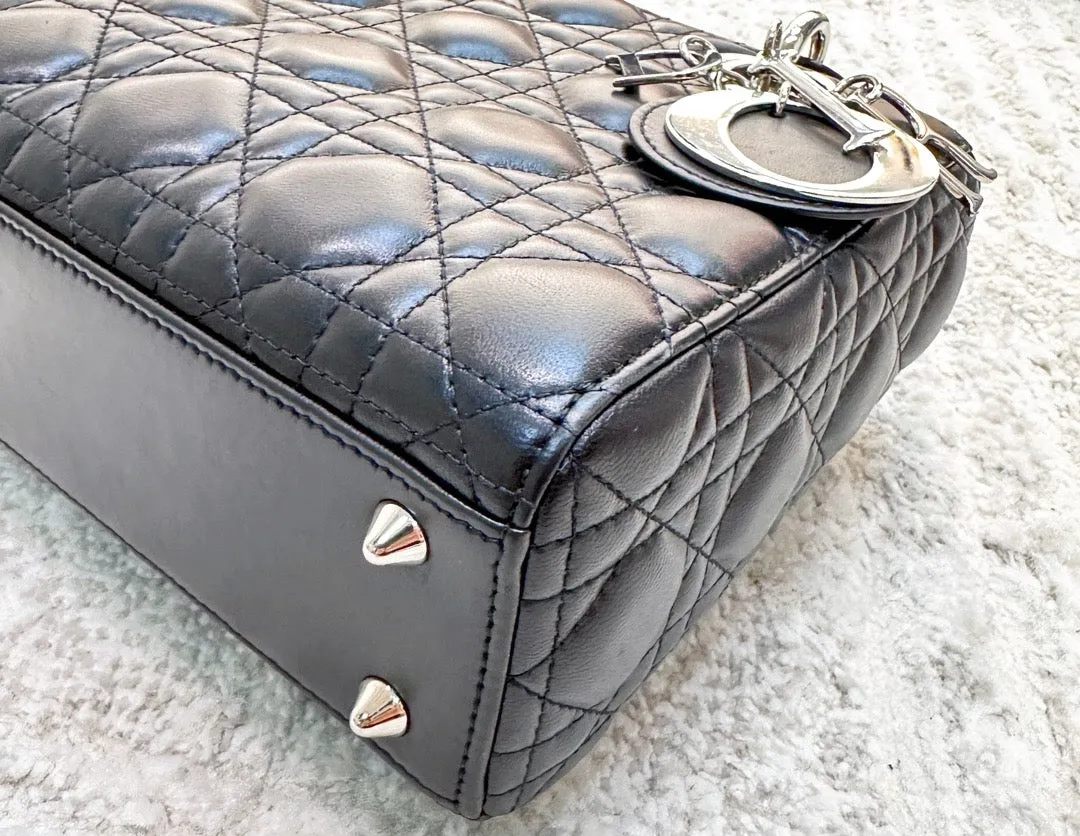 CHRISTIAN DIOR Lambskin Cannage Small My ABCDior Lady Dior Black Silver Accessories