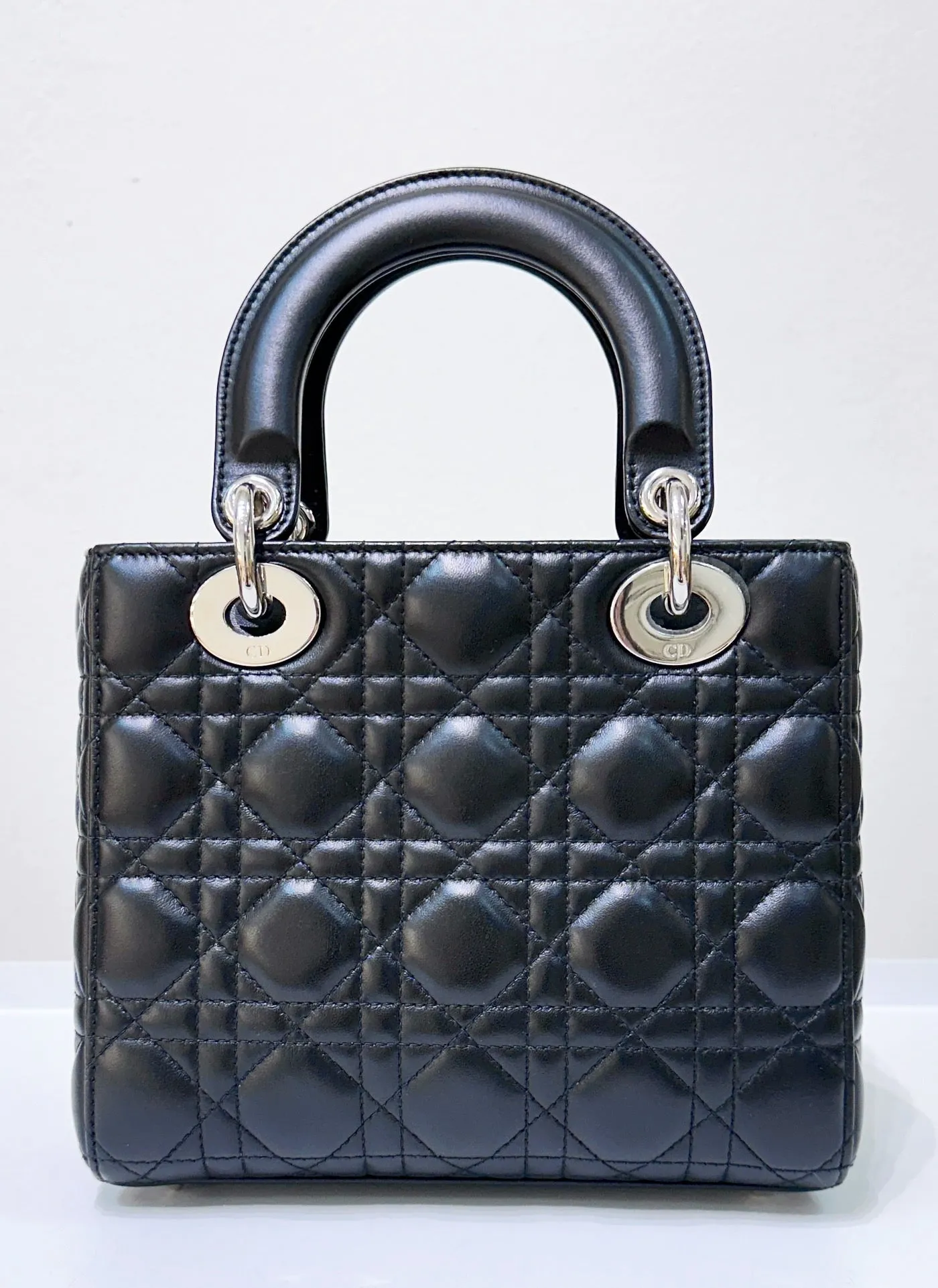 CHRISTIAN DIOR Lambskin Cannage Small My ABCDior Lady Dior Black Silver Accessories