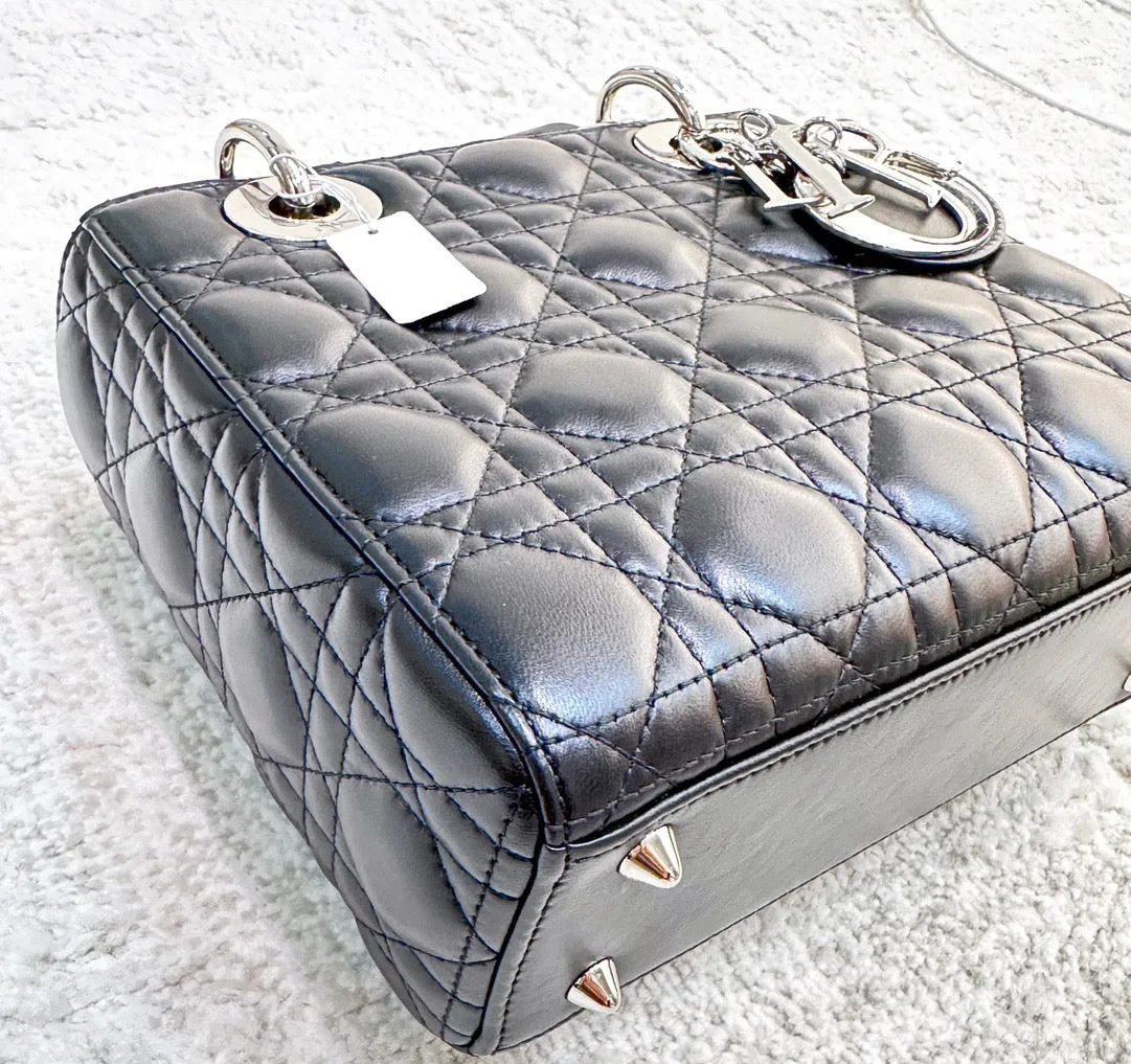 CHRISTIAN DIOR Lambskin Cannage Small My ABCDior Lady Dior Black Silver Accessories