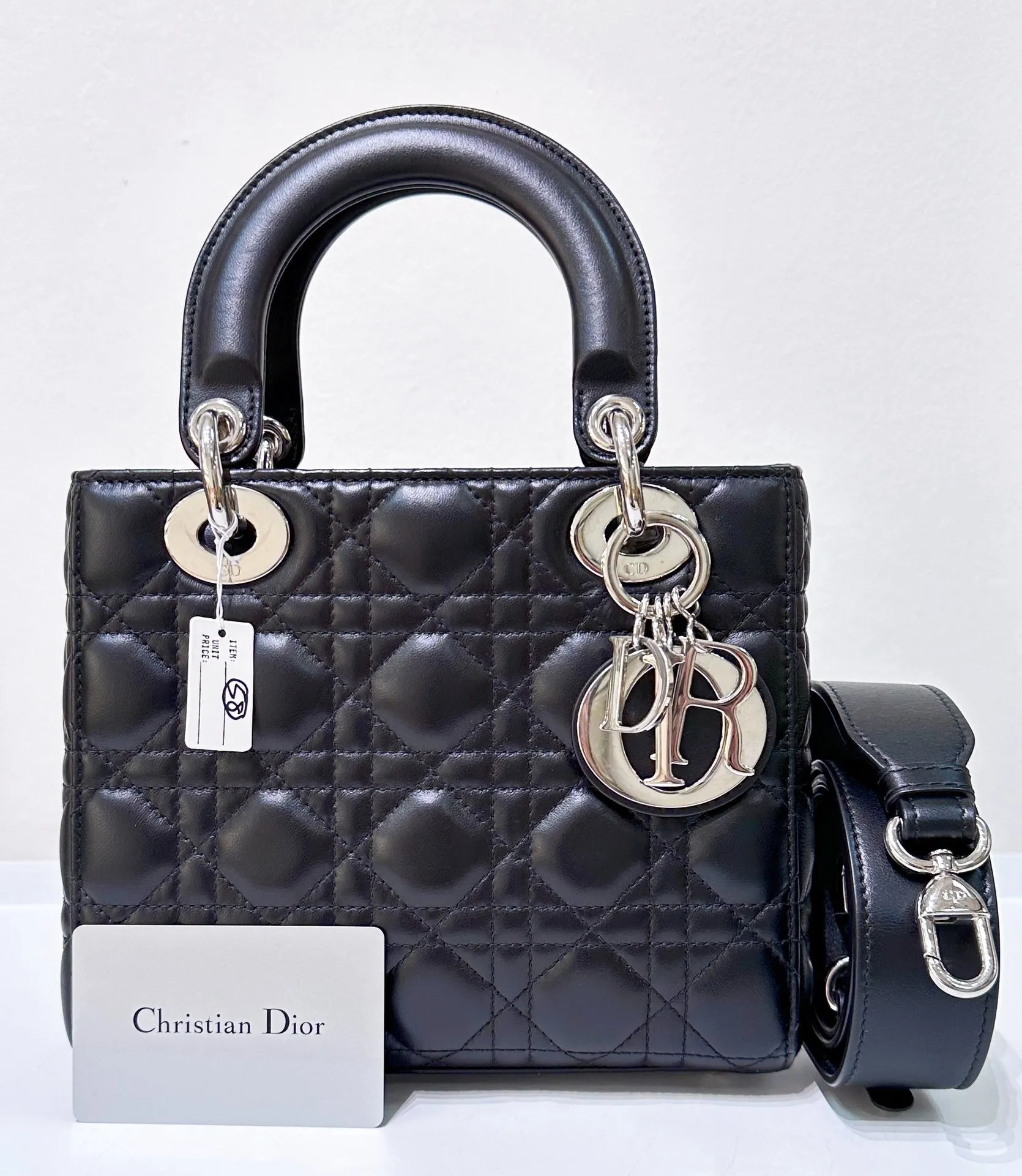 CHRISTIAN DIOR Lambskin Cannage Small My ABCDior Lady Dior Black Silver Accessories