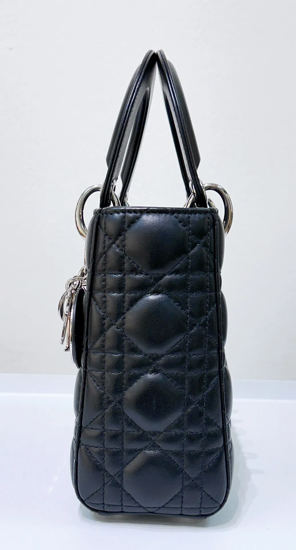 CHRISTIAN DIOR Lambskin Cannage Small My ABCDior Lady Dior Black Silver Accessories