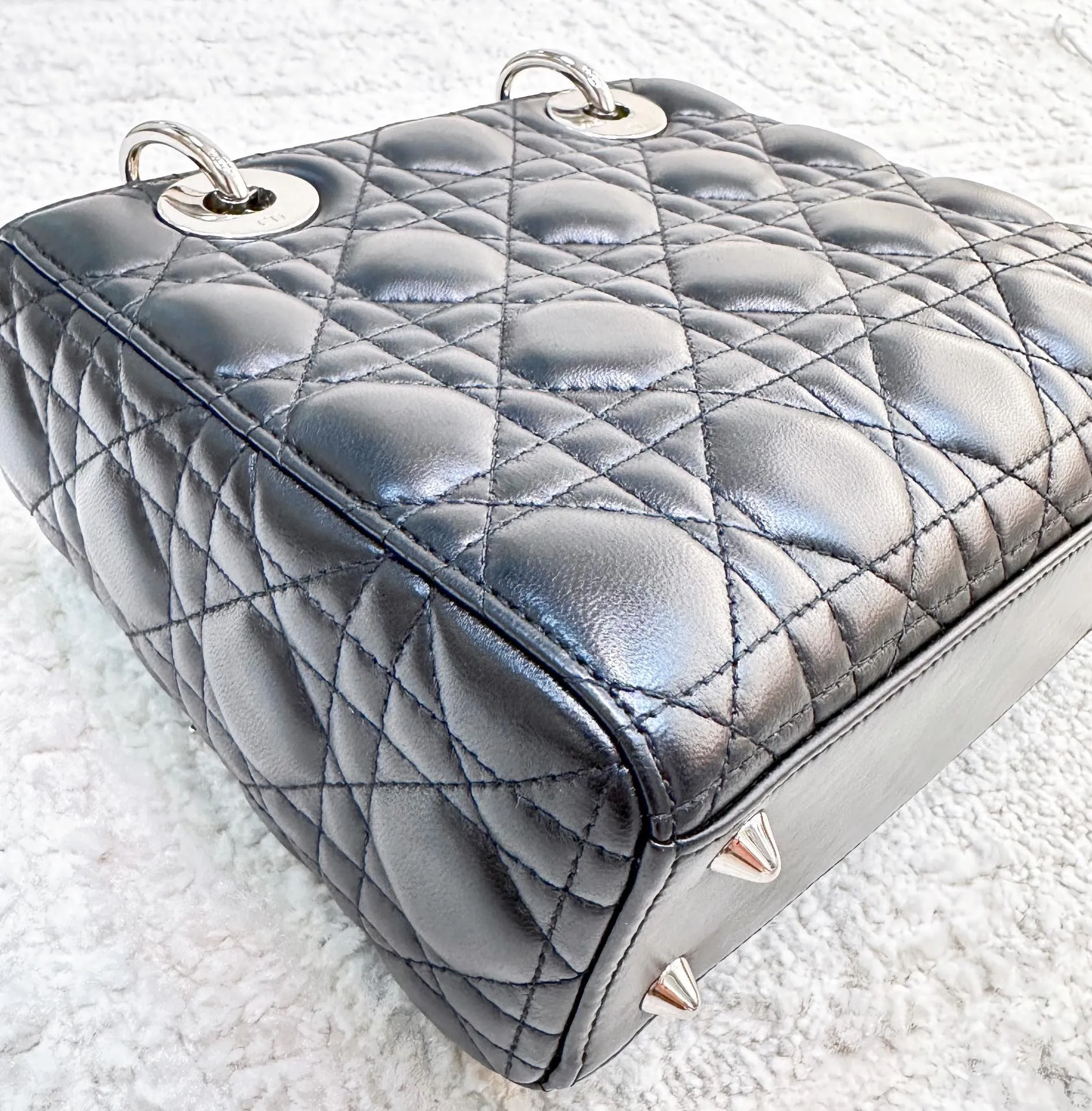 CHRISTIAN DIOR Lambskin Cannage Small My ABCDior Lady Dior Black Silver Accessories