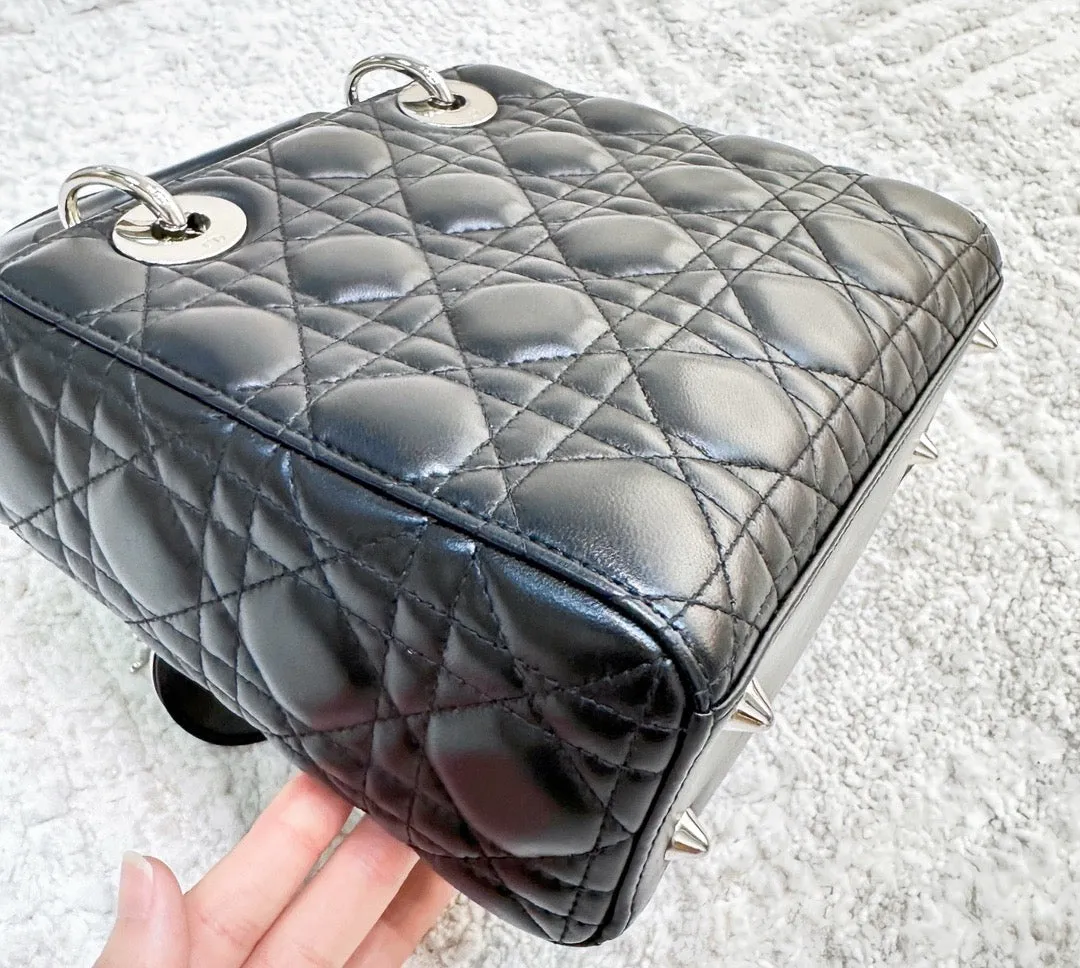 CHRISTIAN DIOR Lambskin Cannage Small My ABCDior Lady Dior Black Silver Accessories