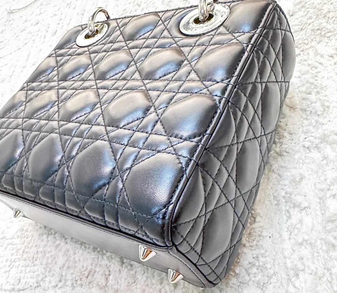 CHRISTIAN DIOR Lambskin Cannage Small My ABCDior Lady Dior Black Silver Accessories