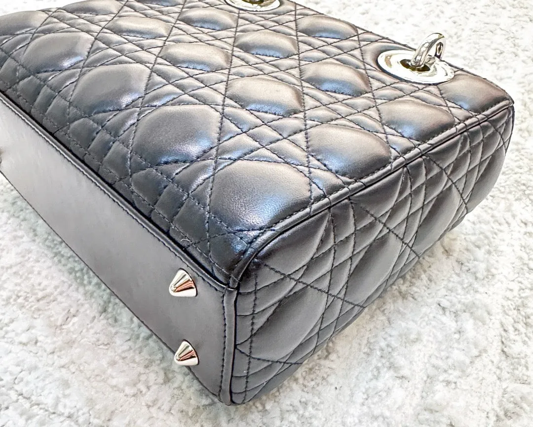 CHRISTIAN DIOR Lambskin Cannage Small My ABCDior Lady Dior Black Silver Accessories