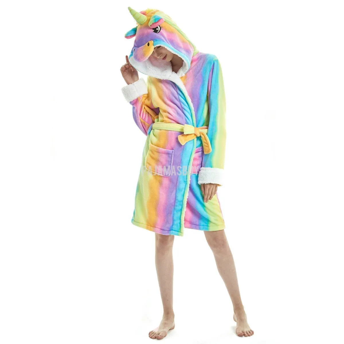 Colourful Rainbow Stripes Unicorn Adult Bathrobe