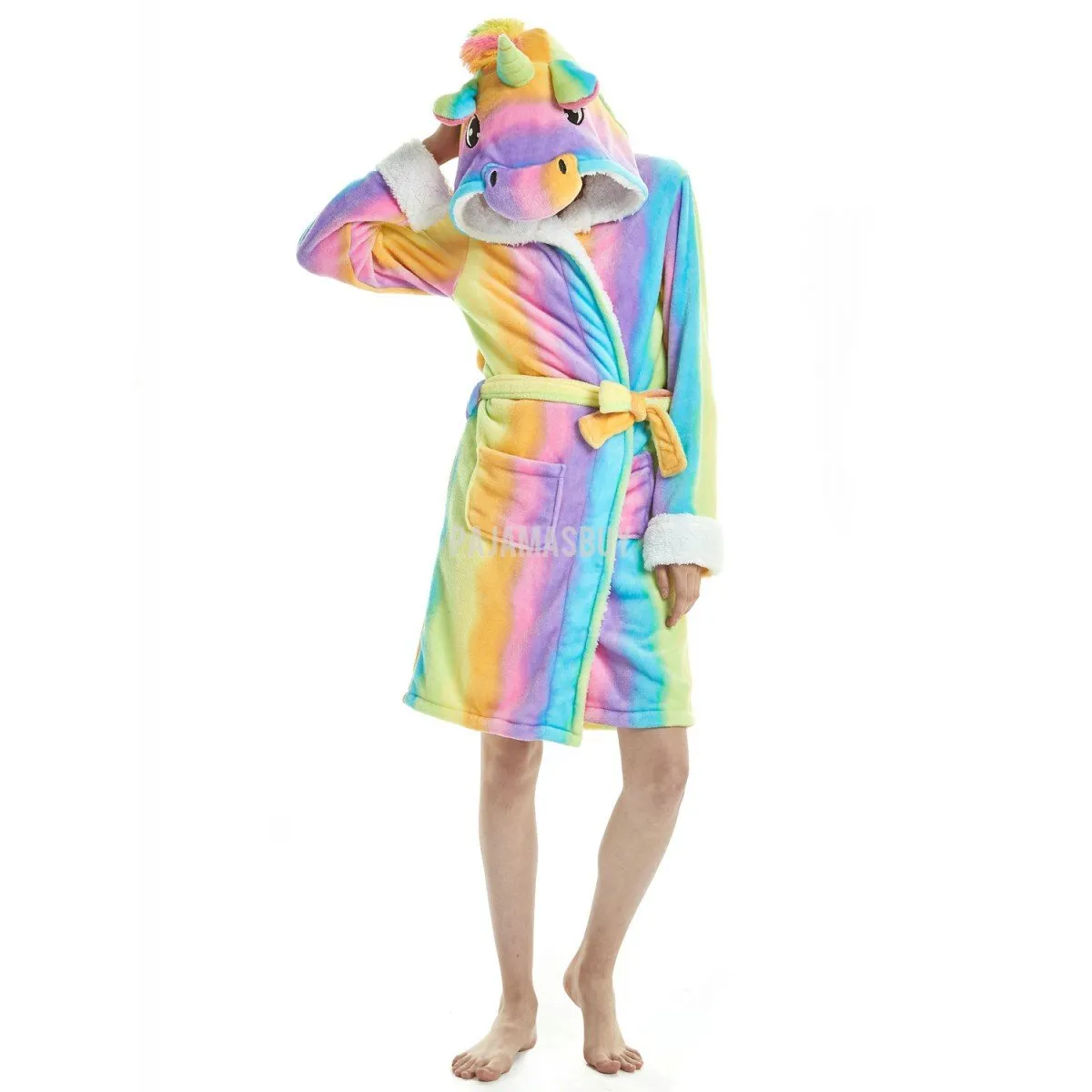 Colourful Rainbow Stripes Unicorn Adult Bathrobe