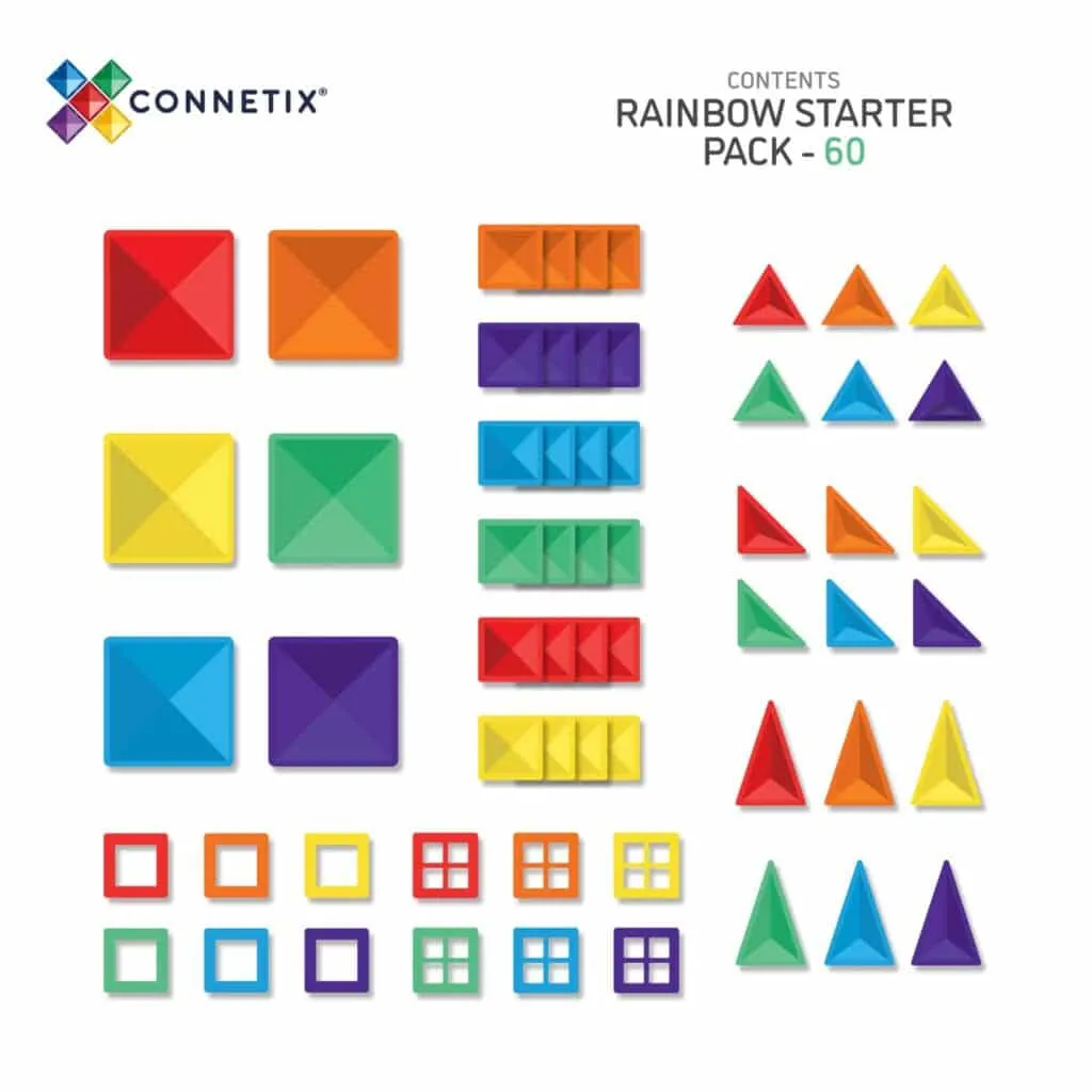 Connetix Tiles - 60 Piece Starter Pack - Rainbow