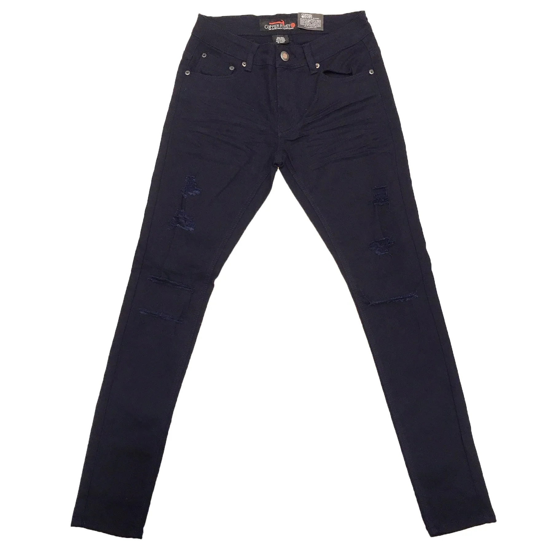 Copper Rivet Ripped Slim Jean (Navy)