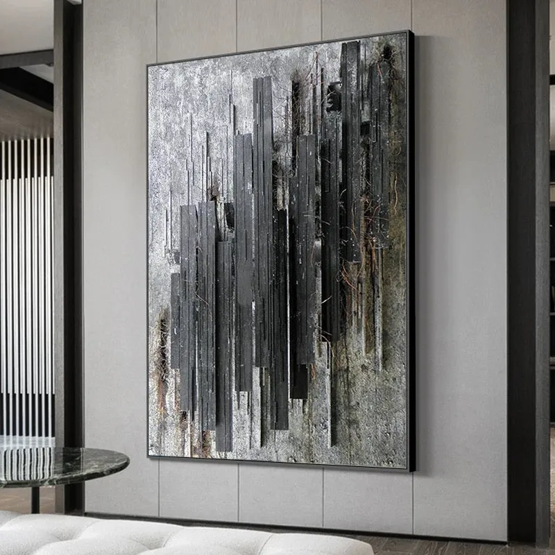 Dark Charcoal Textured Stripes Art