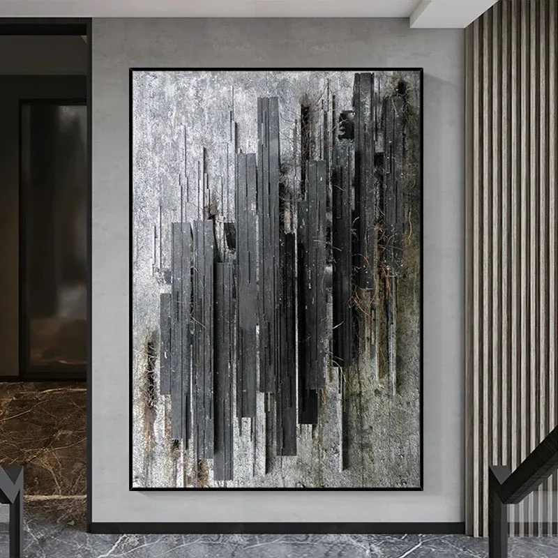 Dark Charcoal Textured Stripes Art