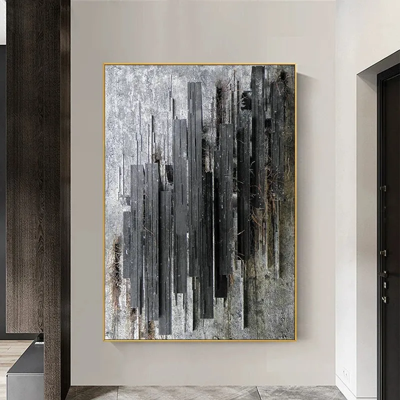 Dark Charcoal Textured Stripes Art