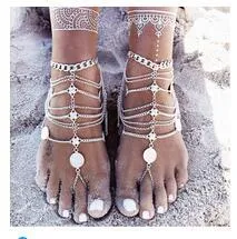 Gypsy Barefoot Sandals Silver Coins & Chains Bohemian Festival Footwear Belly Dancer Jewelry One Piece Sold Seperately