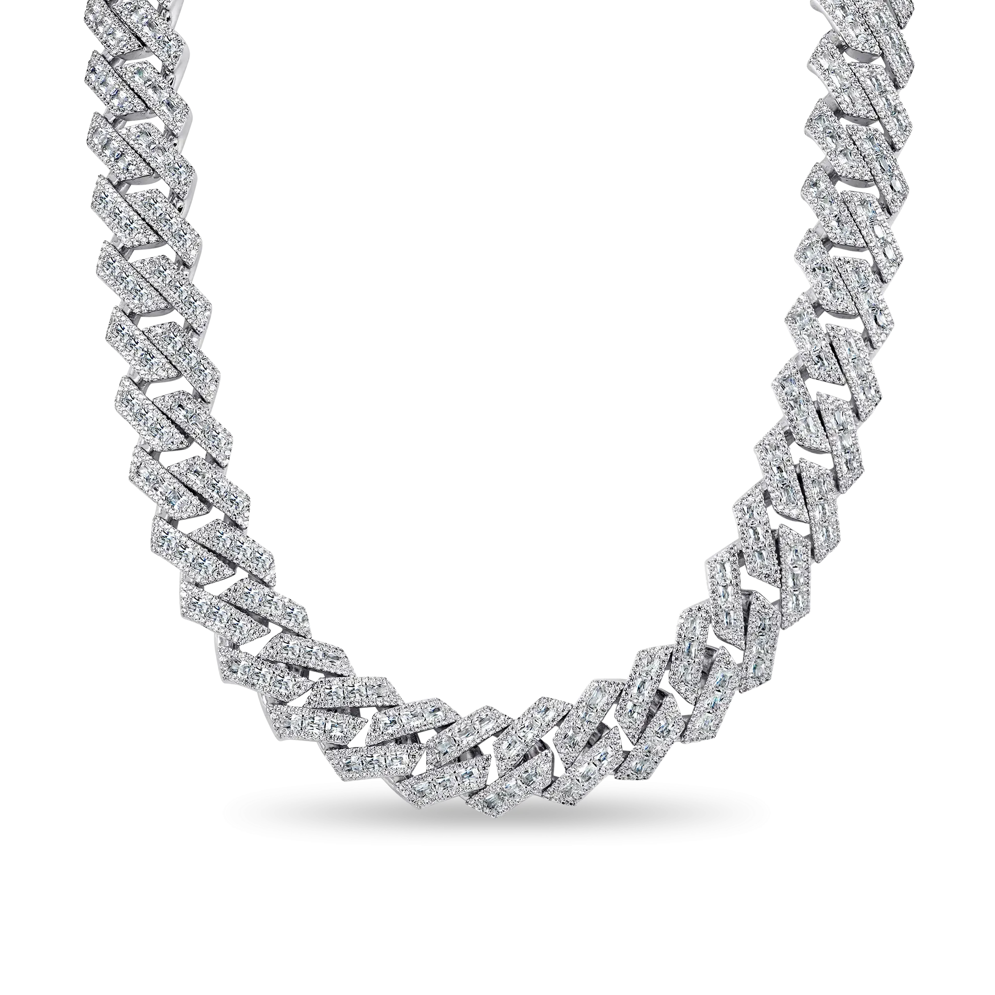 Halo Emerald Cut Moissanite Prong Cuban Link Chain