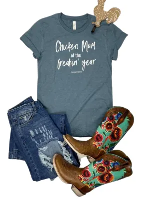 Heather Slate Chicken Mom of the Year Short Sleeve Tee