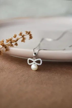 Infinity Bow With Pearl Sterling Silver Pendant