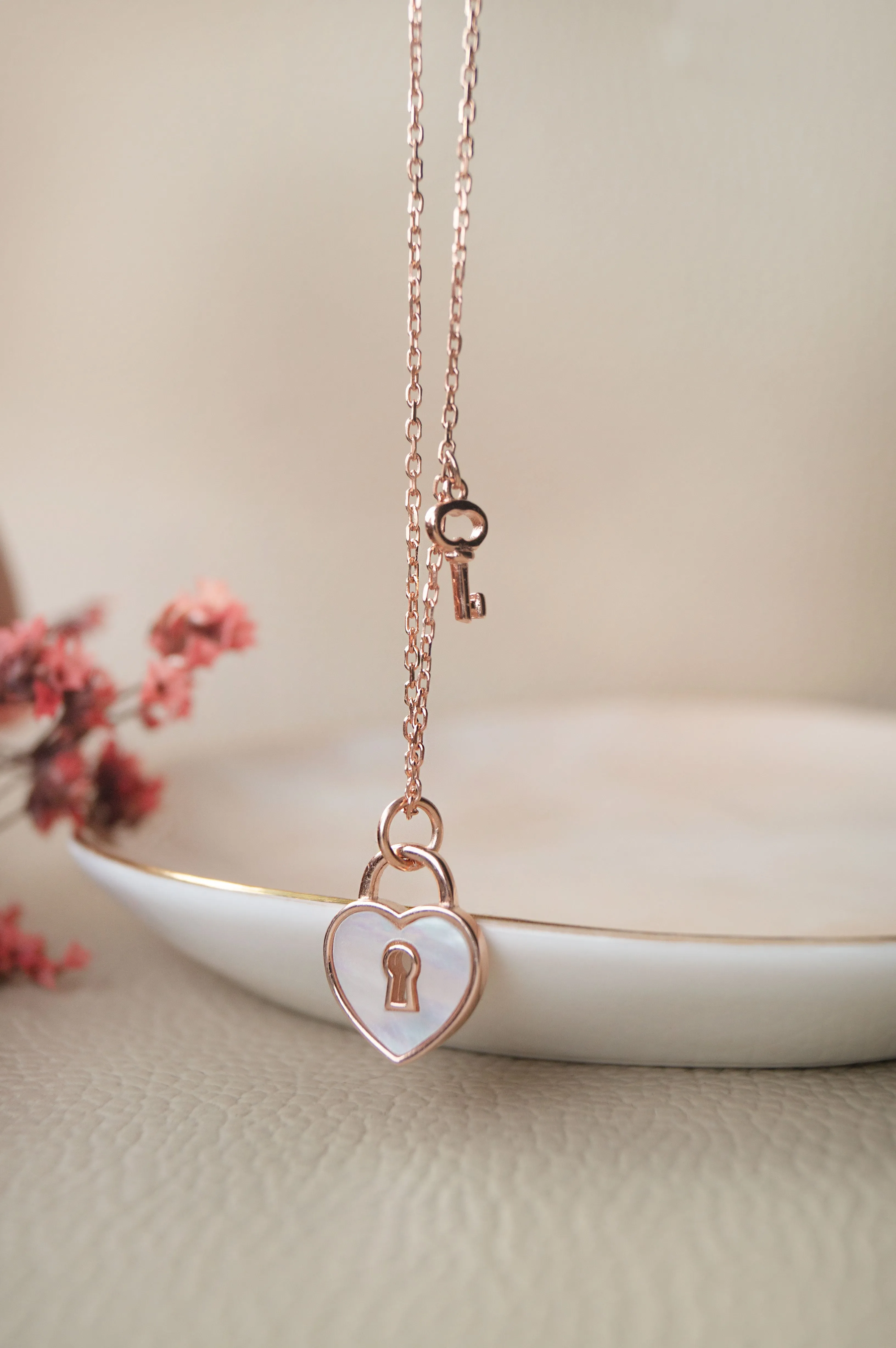 Key To Your Heart Rose Gold Plated  Sterling Silver Charm Necklace