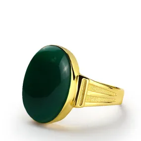 Men's Ring with Green Agate Stone in 14k Yellow Gold