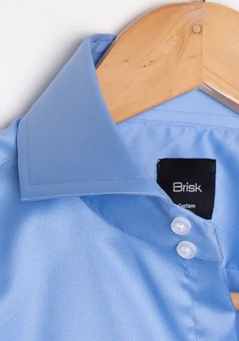 MID BLUE TWILL HIGH COLLAR SHIRT