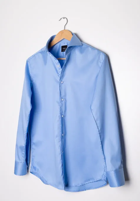 MID BLUE TWILL HIGH COLLAR SHIRT