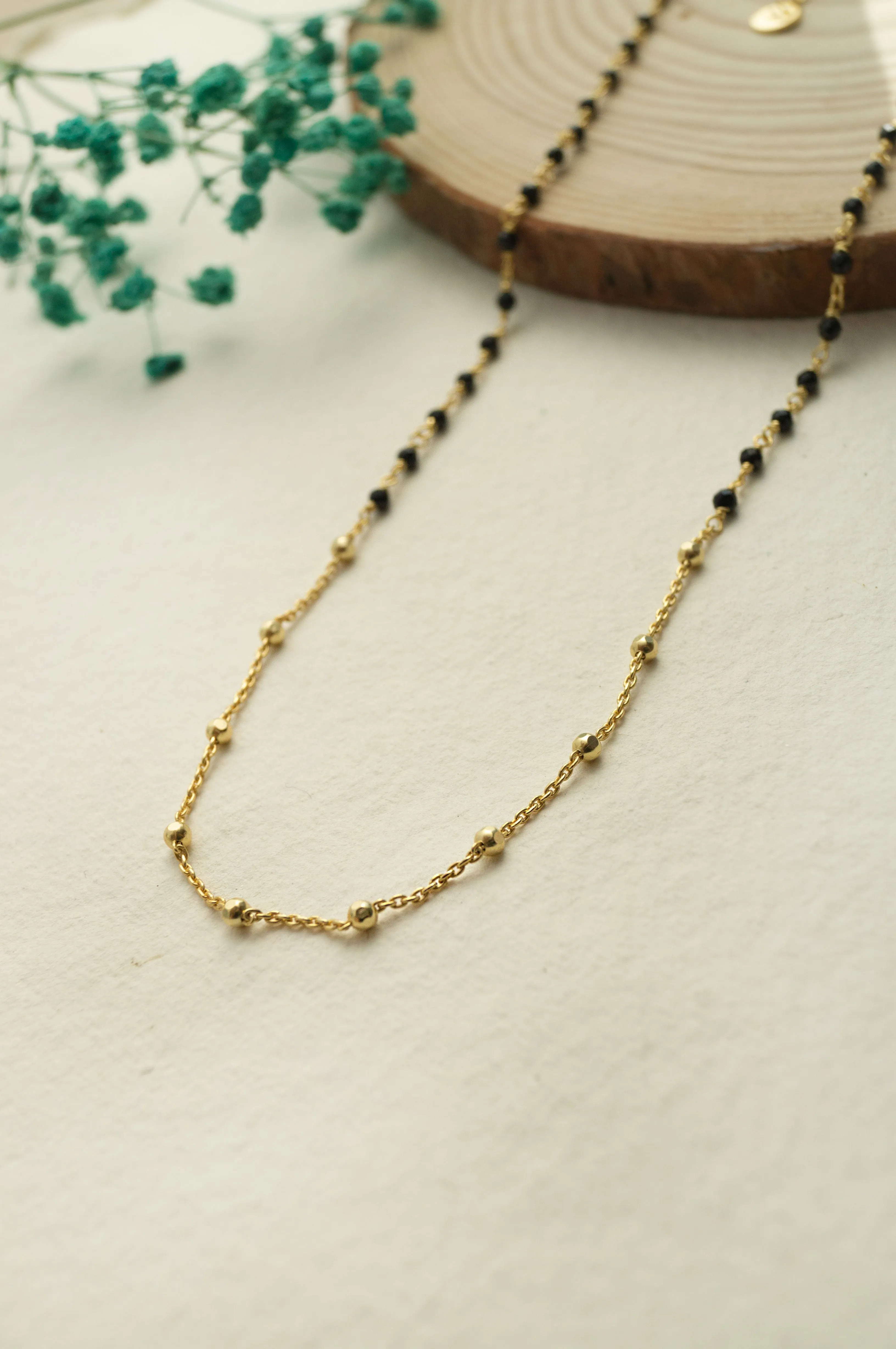 Minimal Beaded Station Rose Gold Plated Sterling Silver Mangalsutra Necklace