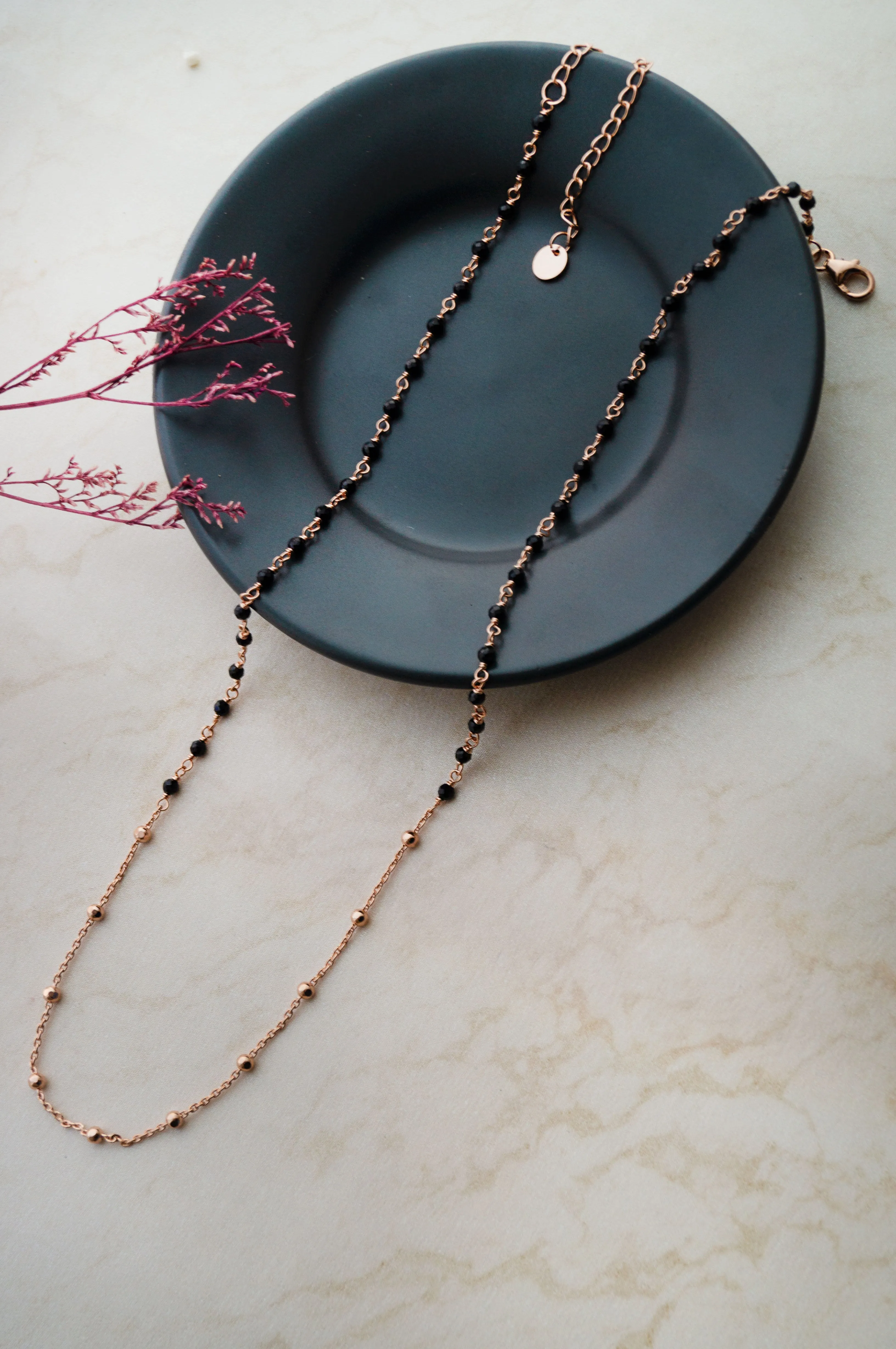 Minimal Beaded Station Rose Gold Plated Sterling Silver Mangalsutra Necklace