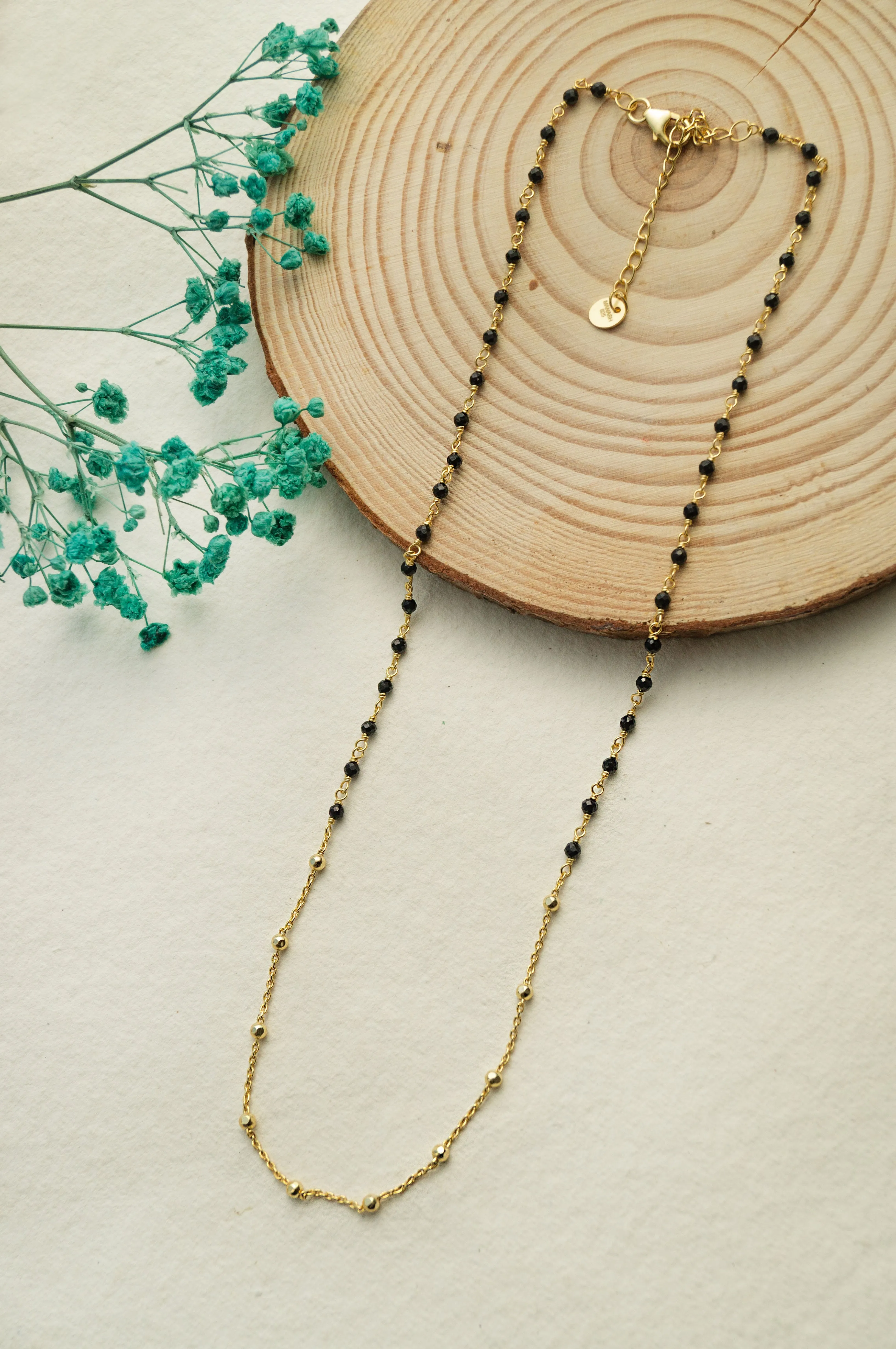 Minimal Beaded Station Rose Gold Plated Sterling Silver Mangalsutra Necklace