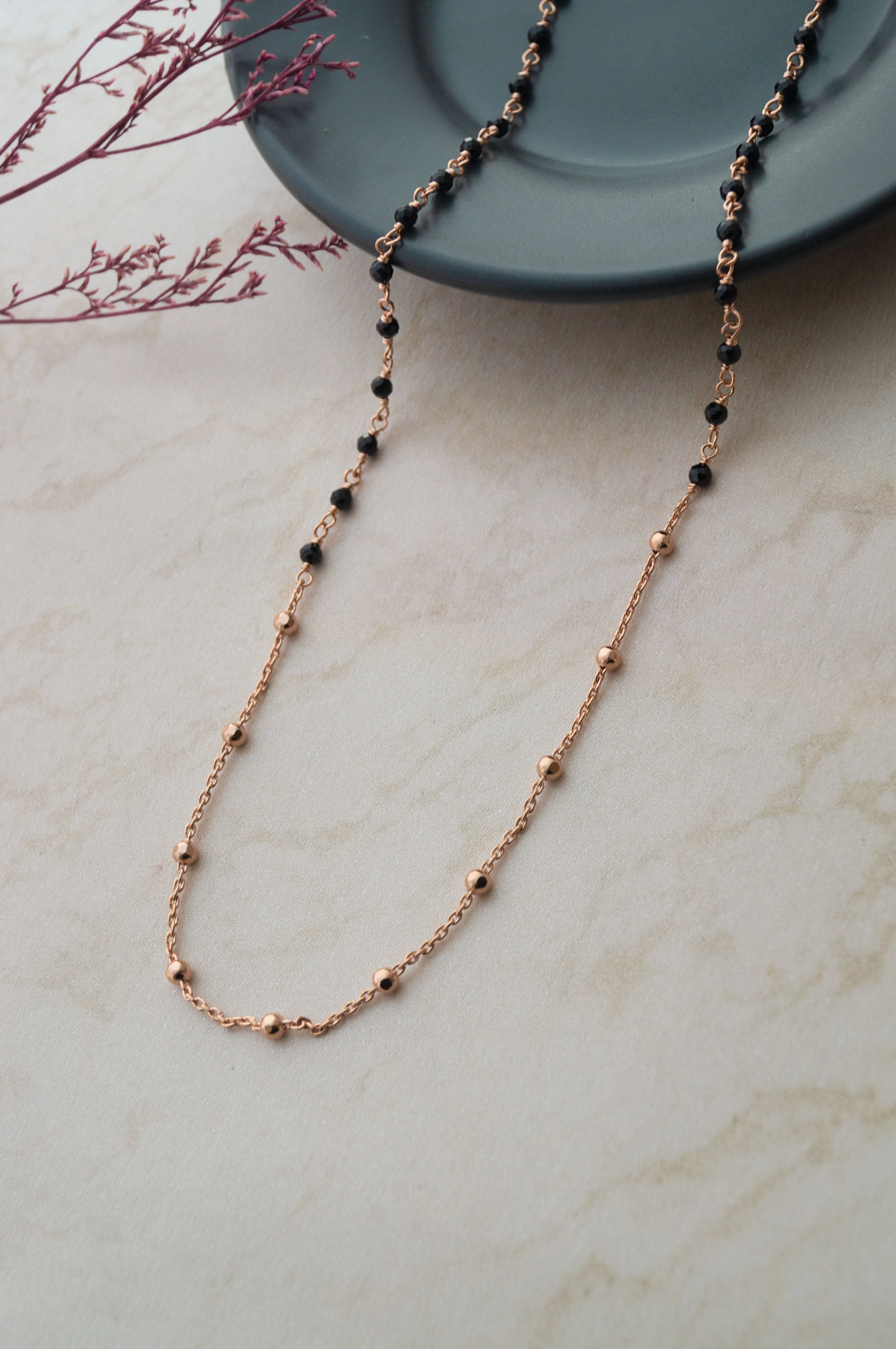 Minimal Beaded Station Rose Gold Plated Sterling Silver Mangalsutra Necklace