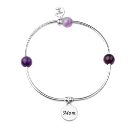 Mom | Soft Bangle Charm Bracelet | Amethyst