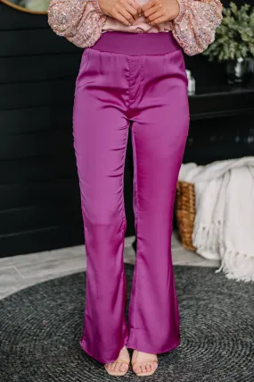 My Own Path Waist Band Satin Pants | Magenta